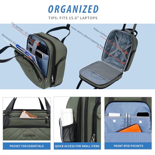 VANKEAN Carry On Underseat 16-inch Multi-functional Underseater Lightweight Overnight Suitcase with Wheels, Roller Case for Men Women Travel Business, Army Green - Image 4