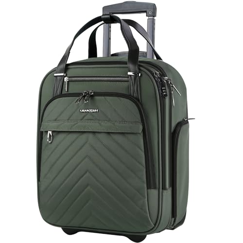 VANKEAN Carry On Underseat 16-inch Multi-functional Underseater Lightweight Overnight Suitcase with Wheels, Roller Case for Men Women Travel Business, Army Green - Image 1