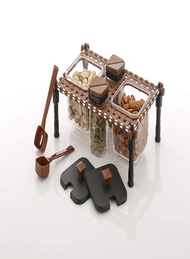Kproxi 2 in 1 Khatli Style 4 Bottles Multipurpose Revolving Plastic Spice Rack Jars & Containers, Standard Khatli Set Spice Rack Jars for Kitchen (Multicolor) - Image 3