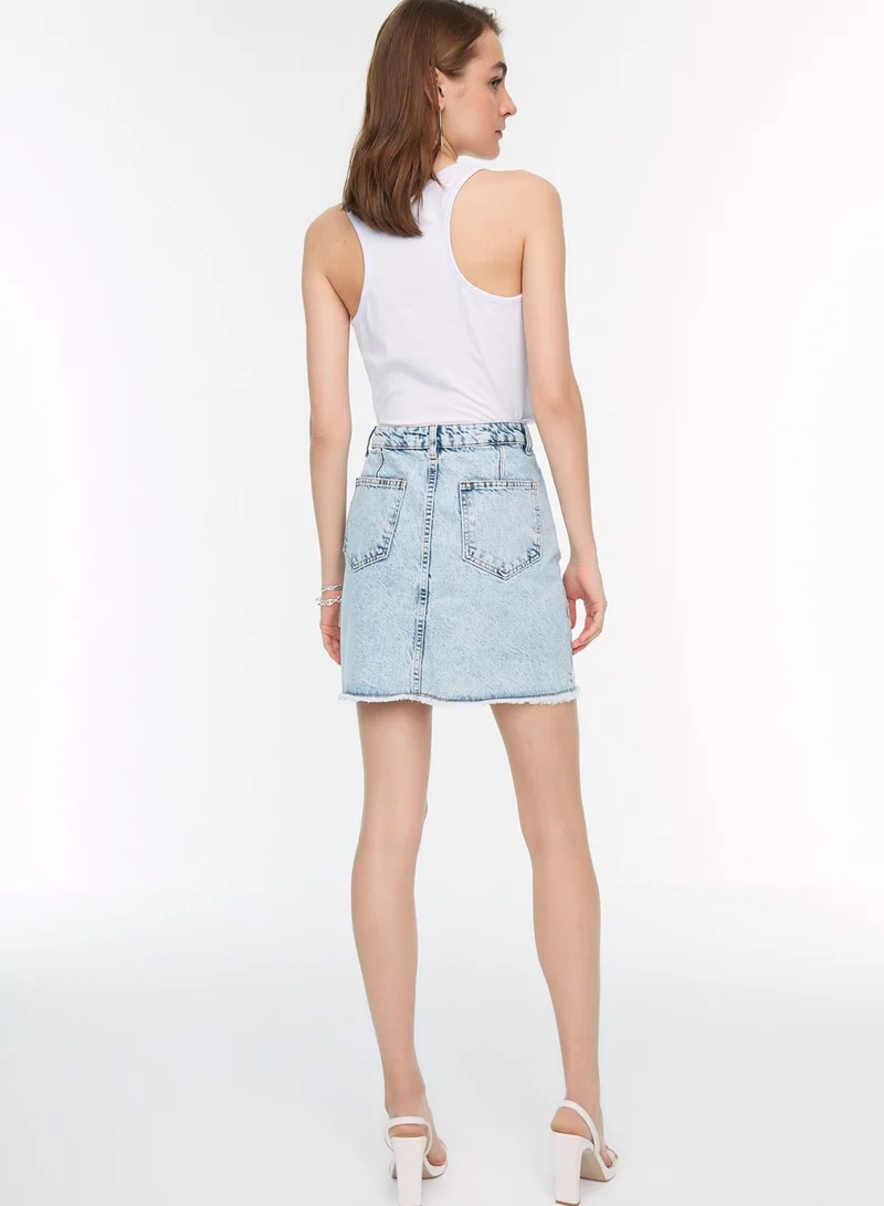 trendyol Slit Hem Button Detail Denim Skirt