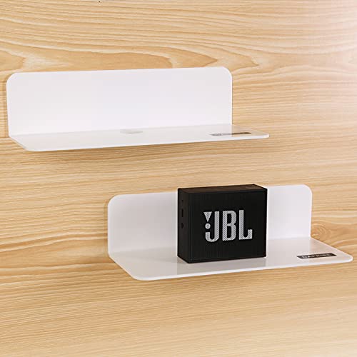 OAPRIRE White Floating Shelves Wall Mounted Set of 2  Easily Expand Wall Space  Acrylic Hanging Shelves for Bedroom Gaming Room Living Room Bathroom Office with Cable Clips