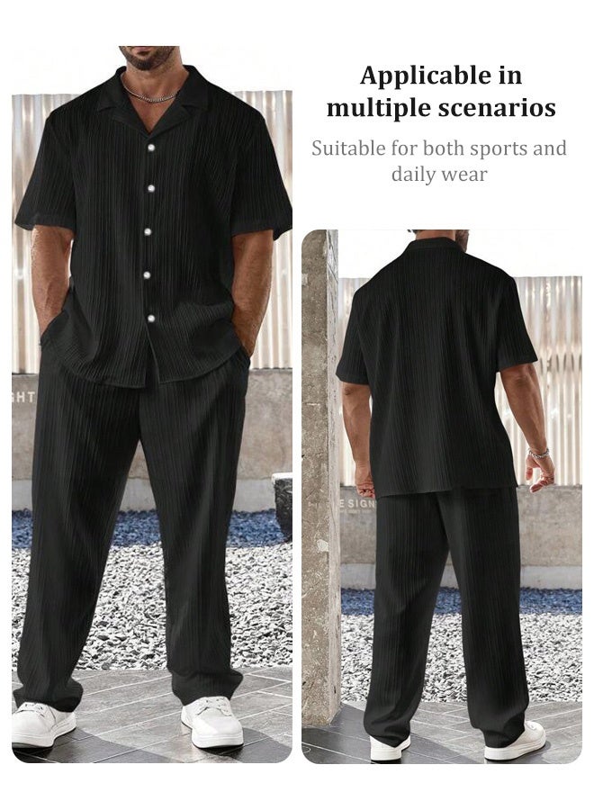Fashionable men's casual two-piece set, consisting of a short-sleeved shirt and a pair of pants. Men's suit, suitable for various occasions. - Image 2