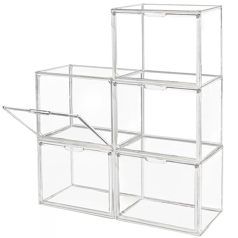GUDEMAY Clear Stackable Plastic Storage Bins with Magnetic Lid, Dustproof Book & Cosmetic Display Cases, Large Figures Collectibles Showcase, Shoe Box, Protection Organizer (L, Count, 5) - Image 1