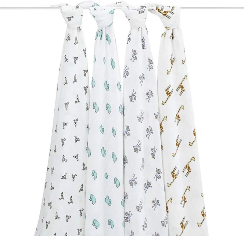 aden + anais Swaddle Blanket, Boutique Muslin Blankets for Girls & Boys, Baby Receiving Swaddles, Ideal Newborn & Infant Swaddling Set, Perfect Shower Gifts, 4 Pack, Jungle Jam - Image 3