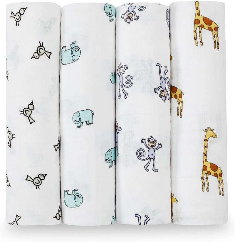 aden + anais Swaddle Blanket, Boutique Muslin Blankets for Girls & Boys, Baby Receiving Swaddles, Ideal Newborn & Infant Swaddling Set, Perfect Shower Gifts, 4 Pack, Jungle Jam - Image 1
