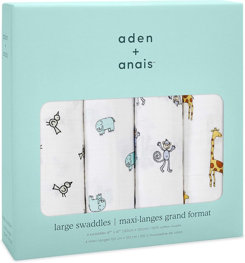 aden + anais Swaddle Blanket, Boutique Muslin Blankets for Girls & Boys, Baby Receiving Swaddles, Ideal Newborn & Infant Swaddling Set, Perfect Shower Gifts, 4 Pack, Jungle Jam - Image 2
