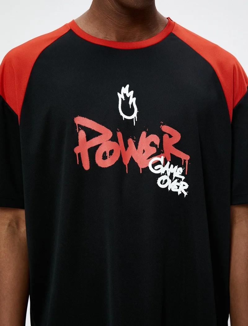 KOTON Sports Oversize T-Shirt Slogan Printed Crew Neck Half Sleeve