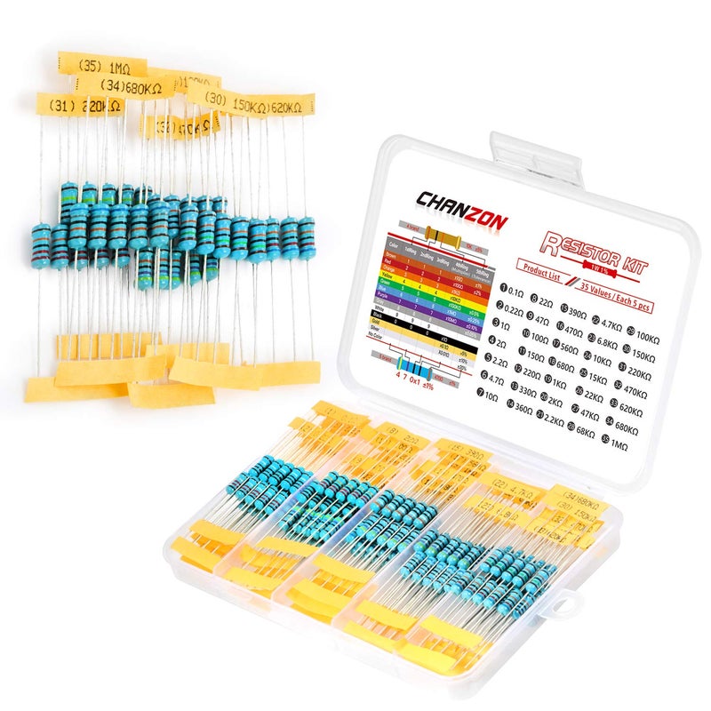 Chanzon 35 Values 1W 0.1R-1Mr O Ohm 175Pcs Metal Film Fixed Resistor Kit 1% Tolerance 0.01 Mf Through Hole Resistors Assortment Current Limiting Rohs Certificated