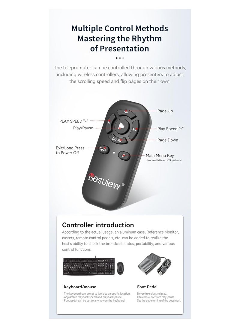 ديسفيو T20 جهاز تلقين (تليبرومتر) قابل للطي بشاشة كبيرة 20 بوصة للبث المباشر وتسجيل الفيديو والتصوير الأفقي والعمودي - Image 4