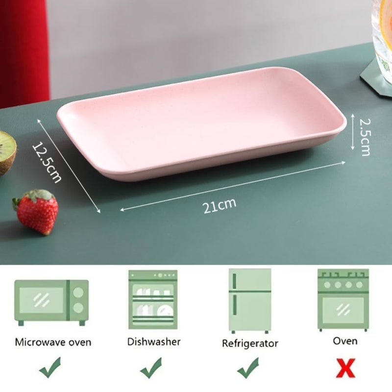 Trifecta أطباق قمح القش غير قابلة للكسر 4 قطع، 21 × 12.5 سم طبق كعكة خفيف الوزن ومت耐، طبق صغير قابل لإعادة الاستخدام للوجبات الخفيفة للفواكه، المعكرونة، السلطة، الحلوى، الأطباق، صينية السوشي (4 أخضر) - Image 5