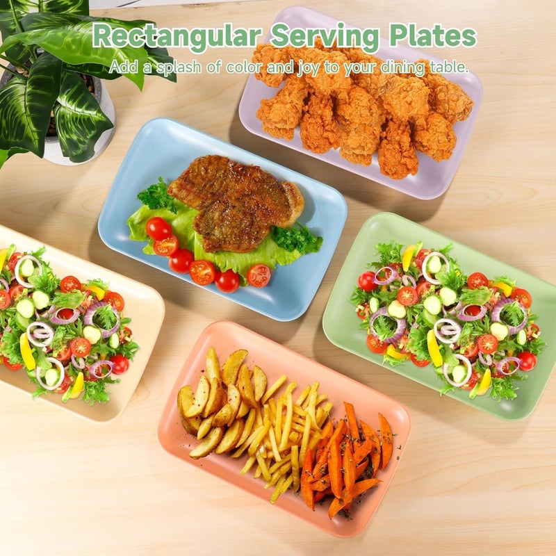 Trifecta أطباق قمح القش غير قابلة للكسر 4 قطع، 21 × 12.5 سم طبق كعكة خفيف الوزن ومت耐، طبق صغير قابل لإعادة الاستخدام للوجبات الخفيفة للفواكه، المعكرونة، السلطة، الحلوى، الأطباق، صينية السوشي (4 أخضر) - Image 4