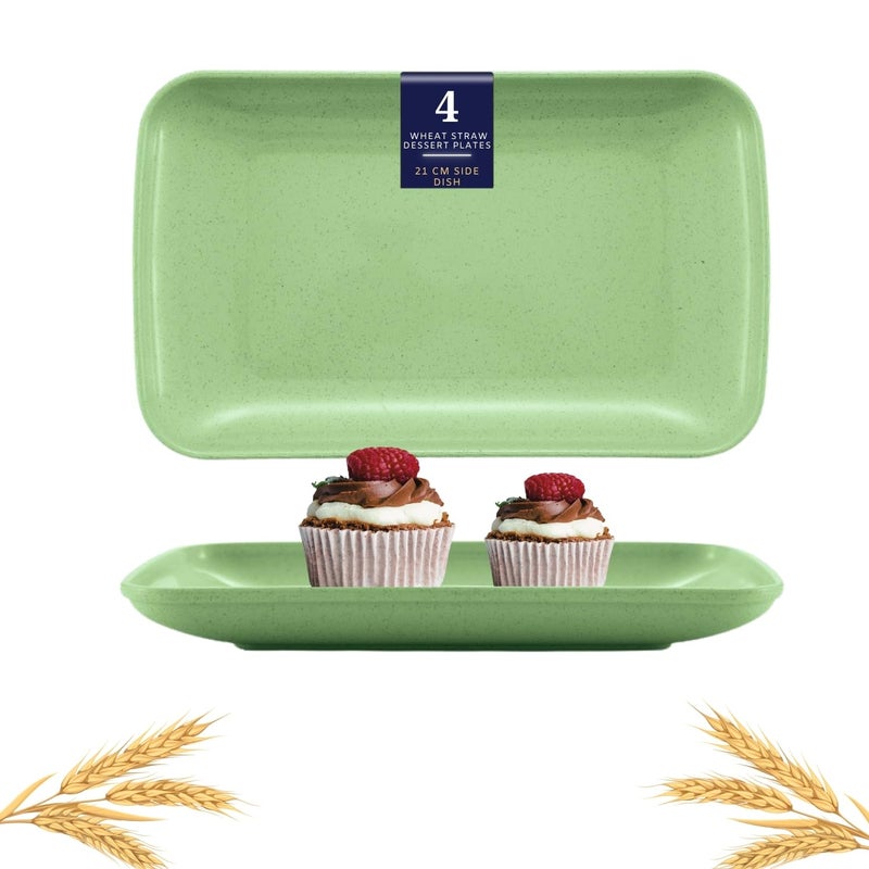 Trifecta أطباق قمح القش غير قابلة للكسر 4 قطع، 21 × 12.5 سم طبق كعكة خفيف الوزن ومت耐، طبق صغير قابل لإعادة الاستخدام للوجبات الخفيفة للفواكه، المعكرونة، السلطة، الحلوى، الأطباق، صينية السوشي (4 أخضر) - Image 1