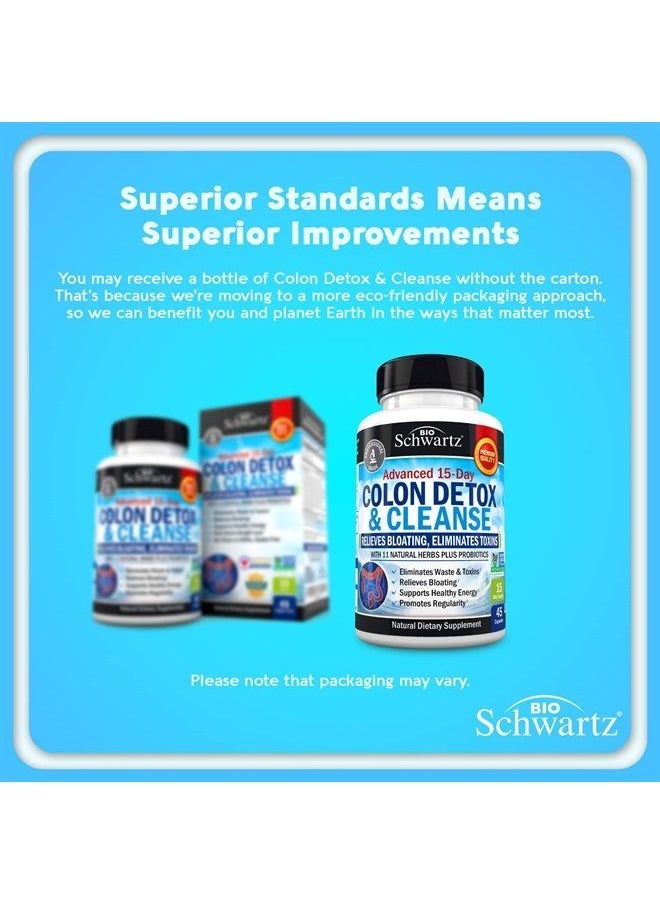 BioSchwartz - Colon Cleanser and Detox for Weight Loss & Digestive Support - 15 Day Fast-Acting Extra Strength Cleanse with Probiotic Fiber Plus Noni for Constipation Relief & Bloating Support, Non-GMO, 45 Count - Image 1