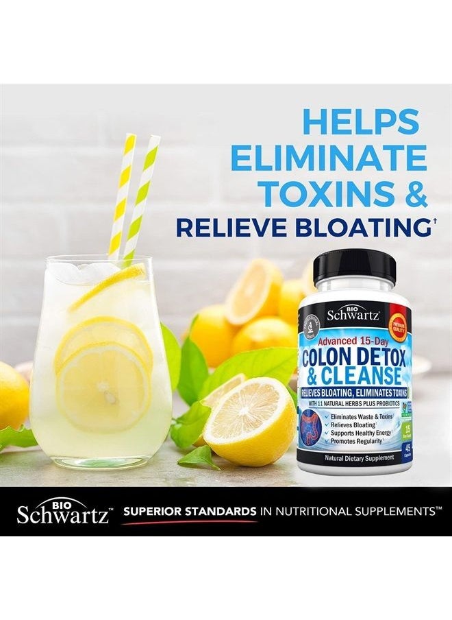 BioSchwartz - Colon Cleanser and Detox for Weight Loss & Digestive Support - 15 Day Fast-Acting Extra Strength Cleanse with Probiotic Fiber Plus Noni for Constipation Relief & Bloating Support, Non-GMO, 45 Count - Image 1