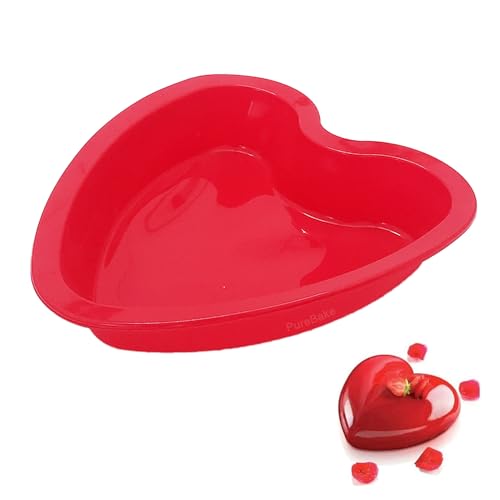 PureBake Premium SGS Certified- Silicone Heart Cake Mould for Baking, Bakeware Pan, 7 Inch / 17 cm BPA-Free, Microwave Safe, Easy Release, Silicone Cake Mold Baking Bakeware Pan Heart - Image 1