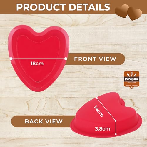 PureBake Premium SGS Certified- Silicone Heart Cake Mould for Baking, Bakeware Pan, 7 Inch / 17 cm BPA-Free, Microwave Safe, Easy Release, Silicone Cake Mold Baking Bakeware Pan Heart - Image 2