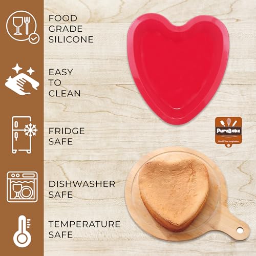 PureBake Premium SGS Certified- Silicone Heart Cake Mould for Baking, Bakeware Pan, 7 Inch / 17 cm BPA-Free, Microwave Safe, Easy Release, Silicone Cake Mold Baking Bakeware Pan Heart - Image 3