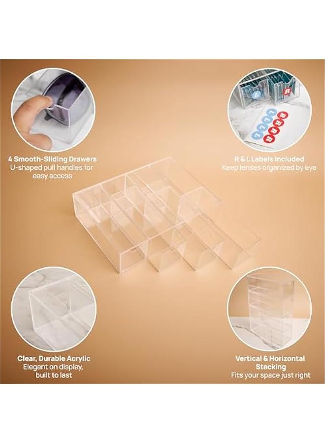 Arabest Daily Contact Lens Organizer Dispenser with R & L Labels – 4-Drawer Contact Lens Holder Storage – Multifunctional Clear Box Case for Color Contact Lenses, Glasses, Makeup, & More - Image 4