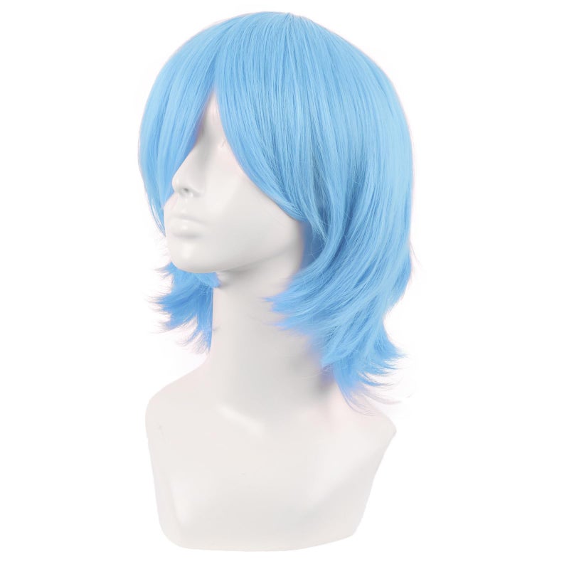 MapofBeauty MapofBeauty 14 Inch/35 cm Short Cosplay Wolf Tail Synthetic Side Bangs Party Wig (Azure)  - Image 2