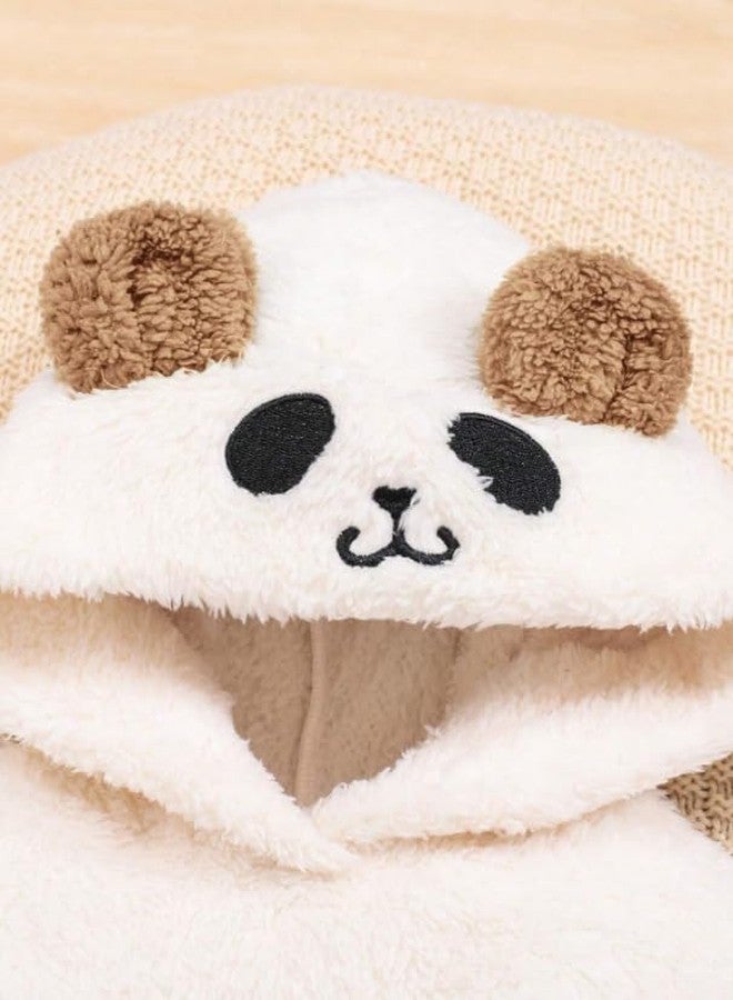 Ameeha Cartoon Character Design Kids' Fur Hooded Top and Pants Set, White and Brown (Brown, 6 Months-12 Months) - Image 5
