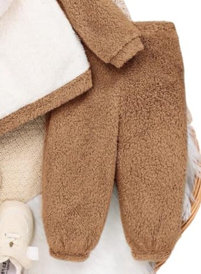 Ameeha Cartoon Character Design Kids' Fur Hooded Top and Pants Set, White and Brown (Brown, 6 Months-12 Months) - Image 4