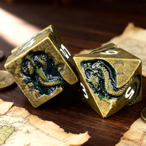RULE DICE Metal DD Dice DND Dice Set Polyhedral Dice for Dungeons and Dragons RPG Games 7pc D and D Dice Set with Green Serpent Gift for TTRPG Players - Image 5