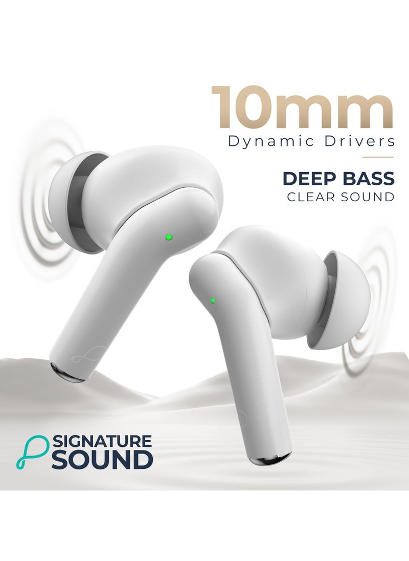 Pebble Glory Buds with AI Environmental Noise Cancellation, 10mm Dynamic Drivers, Deep Bass, 20-Hour Playtime, IPX4 Splash & Sweat Resistance, Premium Diamond Cut Design, Fast Pairing, Bluetooth 5.1 , White  - Image 3