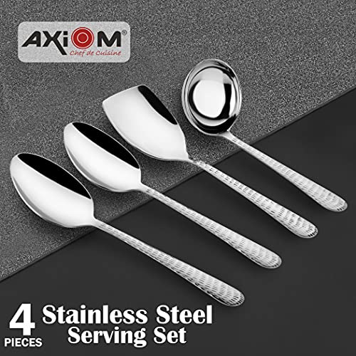 AXIOM Stainless Steel Cutlery & Flatware Serving Set of 22 Pieces. Premium Tableware Spoon & Fork Dinner, Tea & Dessert Spoons for 6 with Ladle karchi, Rice & Serving Spoon chammach Hammered Finish - Image 3