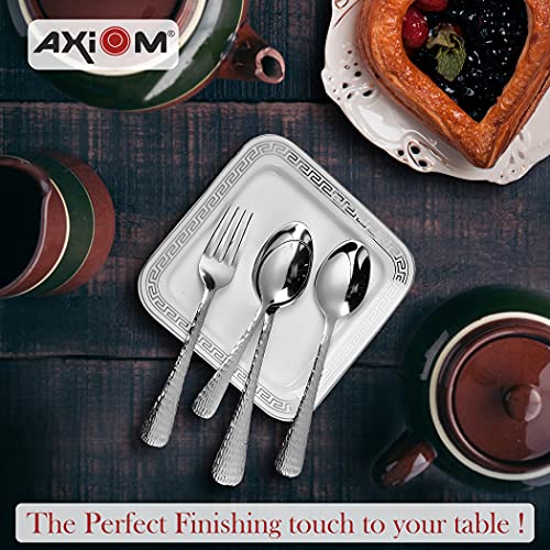 AXIOM Stainless Steel Cutlery & Flatware Serving Set of 22 Pieces. Premium Tableware Spoon & Fork Dinner, Tea & Dessert Spoons for 6 with Ladle karchi, Rice & Serving Spoon chammach Hammered Finish - Image 2