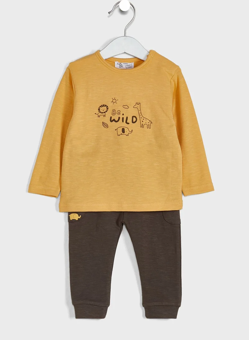 Babybol Infant Printed T-Shirt & Sweatpants Set