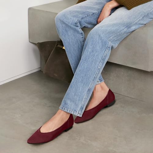 TINGRISE Women's Flats Shoes Pointed Toe Knit Ballet Comfortable Dressy Slip On Flat Red US9 - Image 4