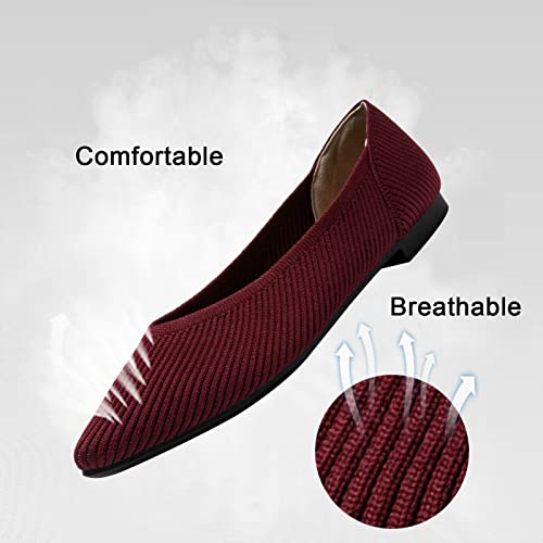TINGRISE Women's Flats Shoes Pointed Toe Knit Ballet Comfortable Dressy Slip On Flat Red US9 - Image 3