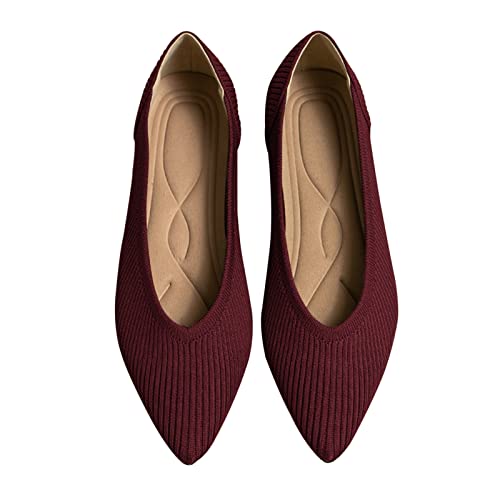 TINGRISE Women's Flats Shoes Pointed Toe Knit Ballet Comfortable Dressy Slip On Flat Red US9 - Image 1