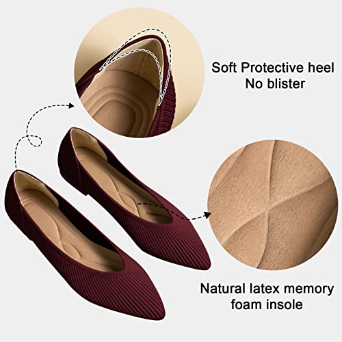 TINGRISE Women's Flats Shoes Pointed Toe Knit Ballet Comfortable Dressy Slip On Flat Red US9 - Image 2