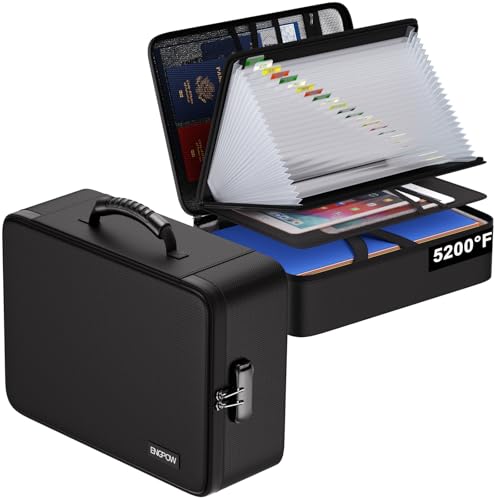 ENGPOW Fireproof Document Box with Lock,5200℉ Soft Case Fireproof Box with 25 Pocket Accordion File Folder,Multi-Layer Fireproof Water Resistant File Organizer Storage for Important Documents,Laptop - Image 1