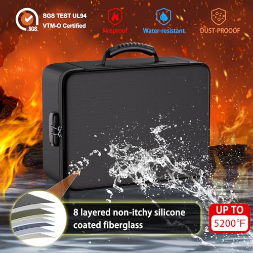 ENGPOW Fireproof Document Box with Lock,5200℉ Soft Case Fireproof Box with 25 Pocket Accordion File Folder,Multi-Layer Fireproof Water Resistant File Organizer Storage for Important Documents,Laptop - Image 4