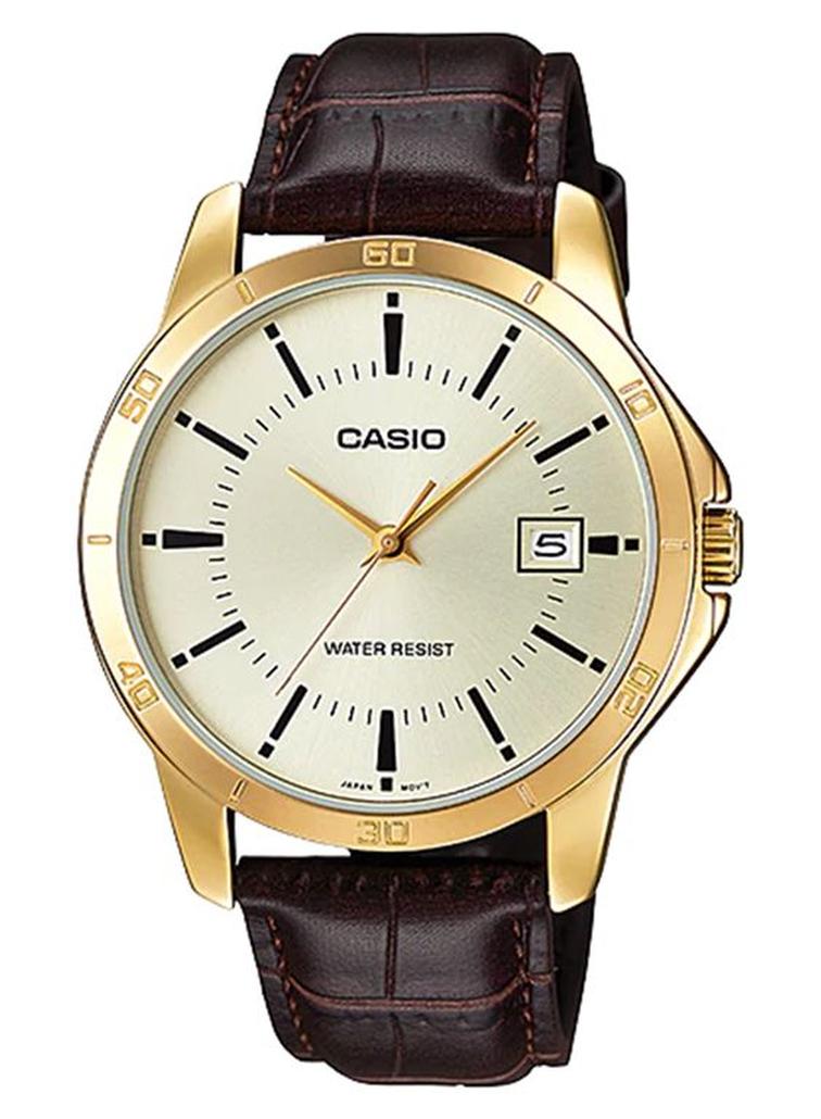 CASIO Men Leather Band Analog Watch MTP-V004GL-9AUDF - 42mm - Brown - Image 1