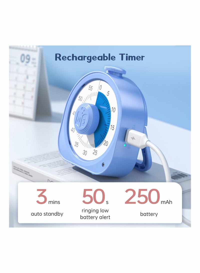 Rechargeable 60-Minute Visual Timer for Kids and Adults - Desk Countdown Clock for Cooking, Pomodoro Technique, and Classroom Time Management (Blue) - Image 2