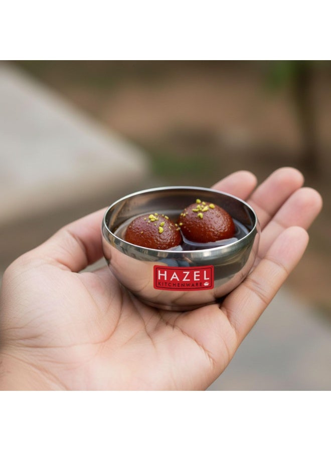 HAZEL Serving Bowl Set | 100 ml Each Stainless Steel Bowl for Dessert, Cereal, Smoothie | Steel Katori, Set of 12 - Image 3