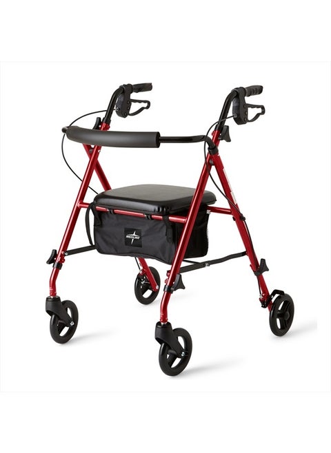 Superlight Folding Aluminum Mobility Rollator Walker, Red, 250 lb. Weight Capacity, 6" Wheels, Adjustable Arms and Seat, Foldable Rolling Walker for Seniors