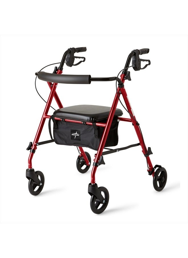 Medline Superlight Folding Aluminum Mobility Rollator Walker, Red, 250 lb. Weight Capacity, 6" Wheels, Adjustable Arms and Seat, Foldable Rolling Walker for Seniors  - Image 1