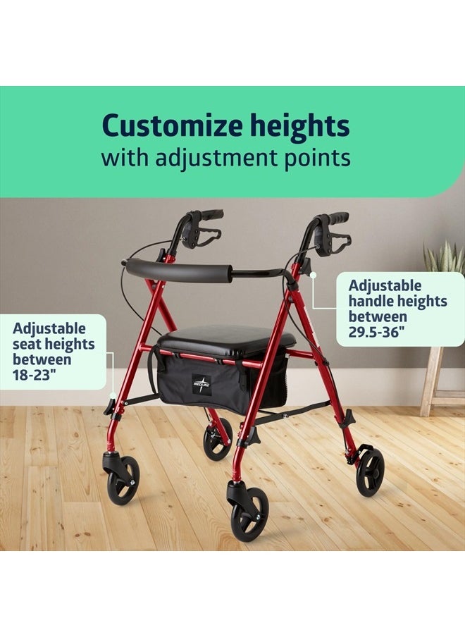 Medline Superlight Folding Aluminum Mobility Rollator Walker, Red, 250 lb. Weight Capacity, 6" Wheels, Adjustable Arms and Seat, Foldable Rolling Walker for Seniors  - Image 3
