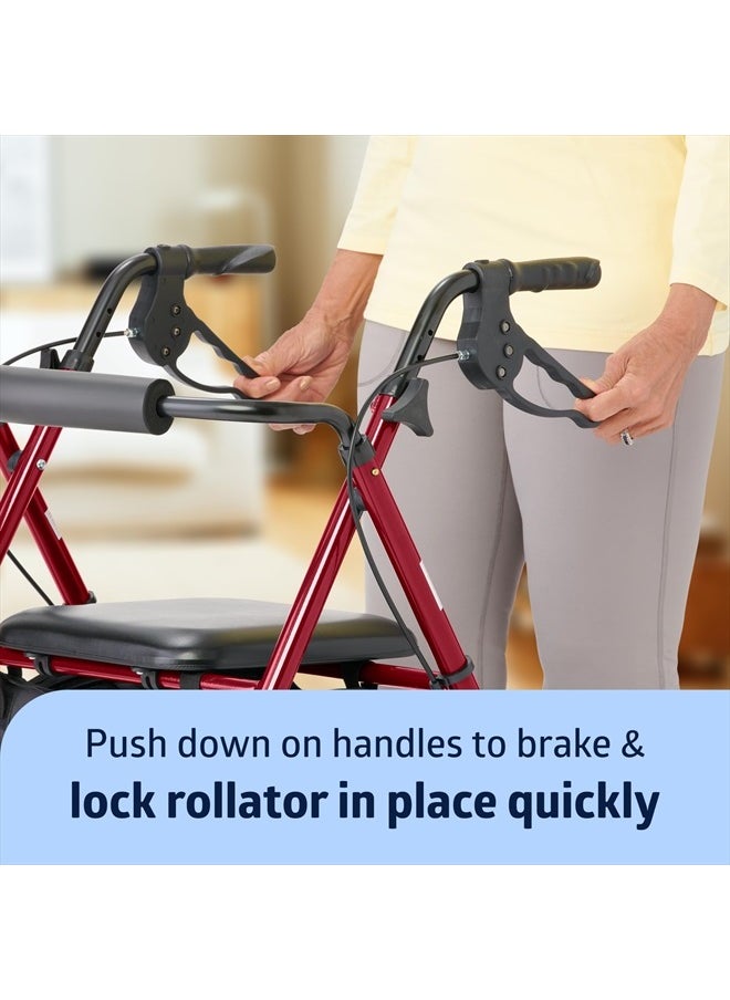 Medline - Superlight Folding Aluminum Mobility Rollator Walker, Red, 250 lb. Weight Capacity, 6" Wheels, Adjustable Arms and Seat, Foldable Rolling Walker for Seniors - Image 1