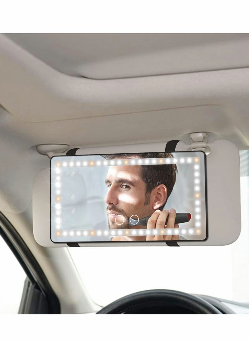 Excefore Car Sun Visor Vanity Mirror, Rechargeable Makeup Mirror with 3 Light Modes & 60 LEDs, Dimmable Clip-on Rear View Sun-Shading Cosmetic Mirror with Touch on Screen, Universal for Car Truck SUV - Image 2