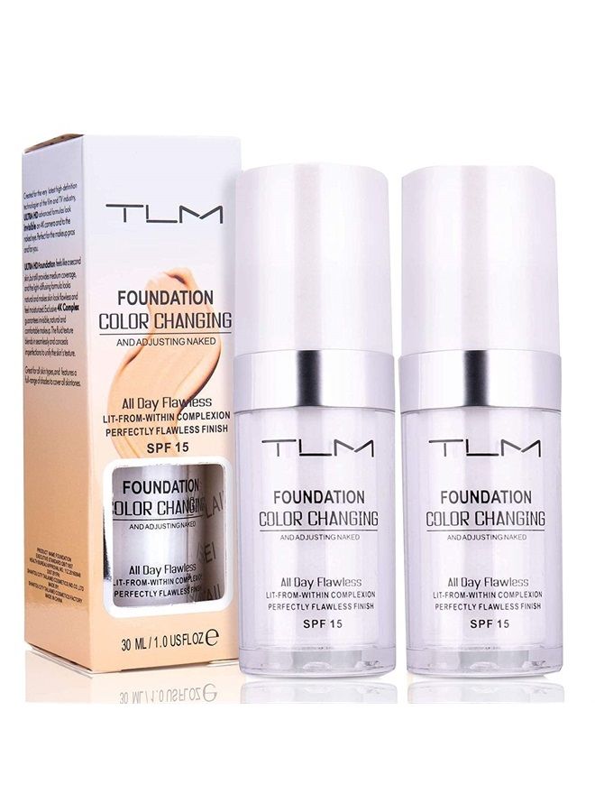 Omaky 2Pcs 30ml TLM Colour Changing Foundation Makeup Concealer Cover Cream Full Coverage Flawless Liquid Base Nude Face Liquid Cover Concealer Change Skin Tone All-Day Moisturizing Foundation for Women&Gir - Image 1