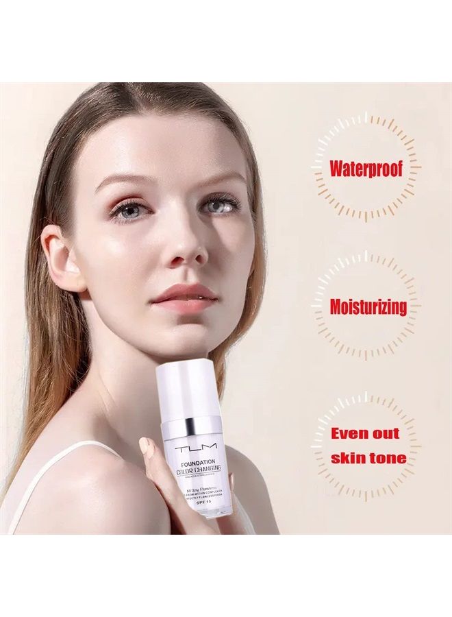 Omaky 2Pcs 30ml TLM Colour Changing Foundation Makeup Concealer Cover Cream Full Coverage Flawless Liquid Base Nude Face Liquid Cover Concealer Change Skin Tone All-Day Moisturizing Foundation for Women&Gir - Image 2