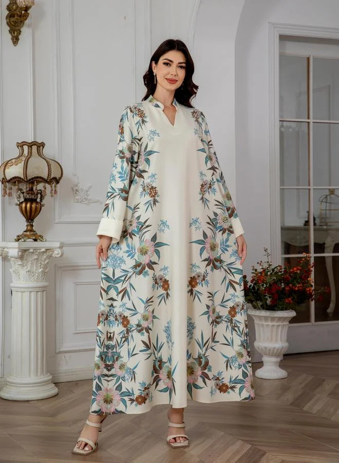 Take Two Take Two Floral Print Embellished Faux Pearl Detail Jalabiya