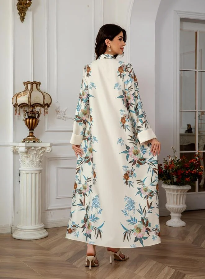 Take Two Take Two Floral Print Embellished Faux Pearl Detail Jalabiya