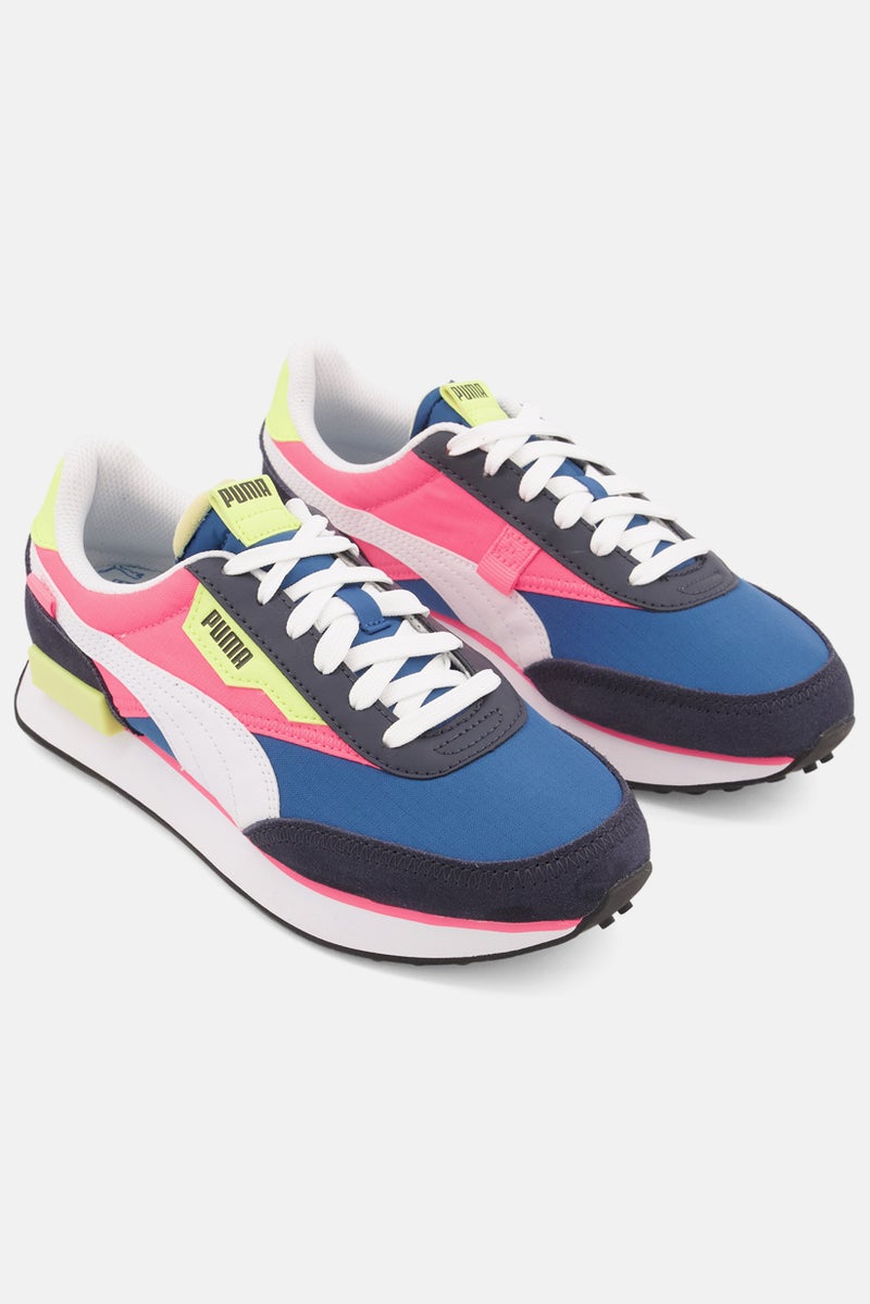 PUMA Women Future Rider Play On Lace Up Sports Shoes, Navy/Pink Combo - Image 1
