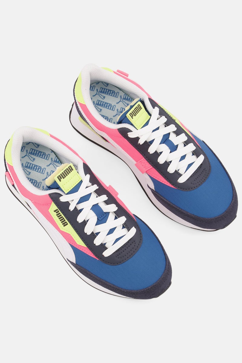 PUMA Women Future Rider Play On Lace Up Sports Shoes, Navy/Pink Combo - Image 3